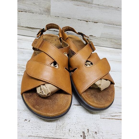 SAS Huggy Cross Strap Caramel Brown Leather Walking Sandals Women Size 9.5 M - Picture 1 of 8